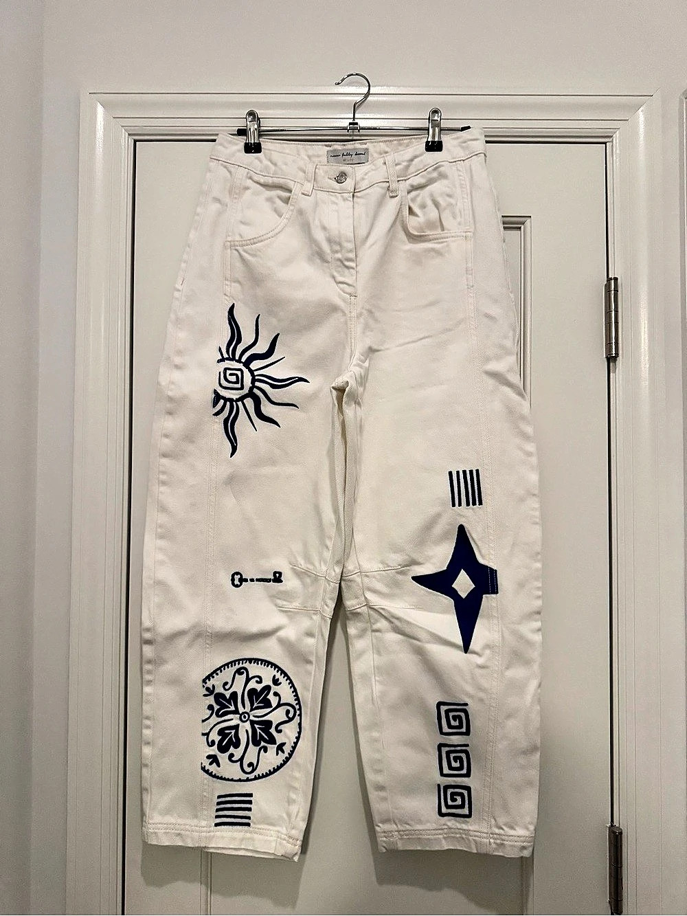 never fully dressed Mystical Denim Cargo Trousers White & Blue Size 6